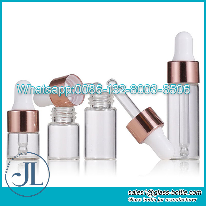 In stock 1ml 2ml 3ml 5ml clear glass mini dropper bottles with rose gold ring