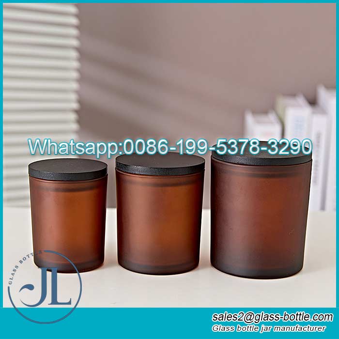Customize 200ml 300ml 400ml amber frosted glass candle tumbler with lid