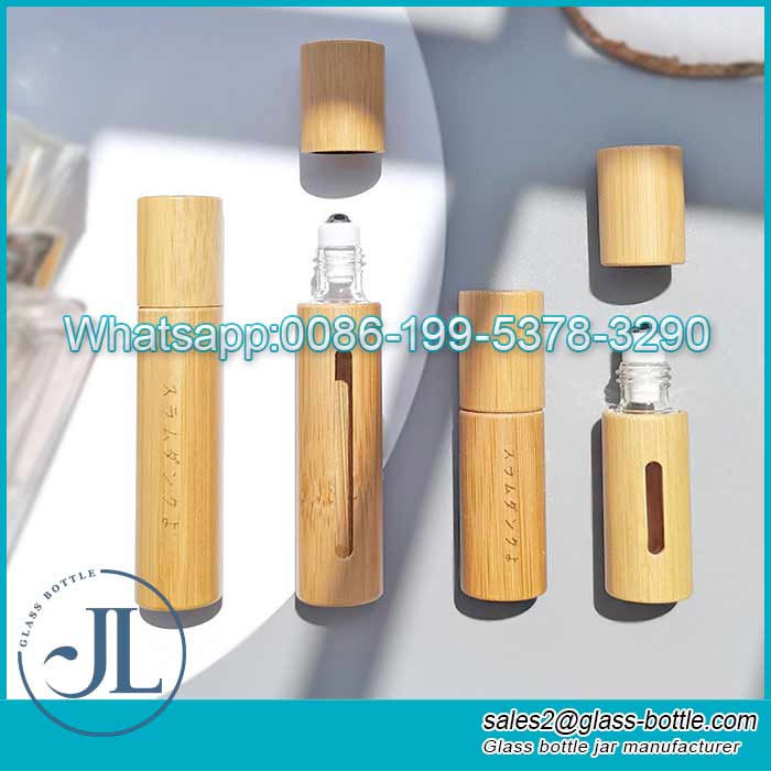 5ml 10ml Customize bamboo glass roller bottle with lid