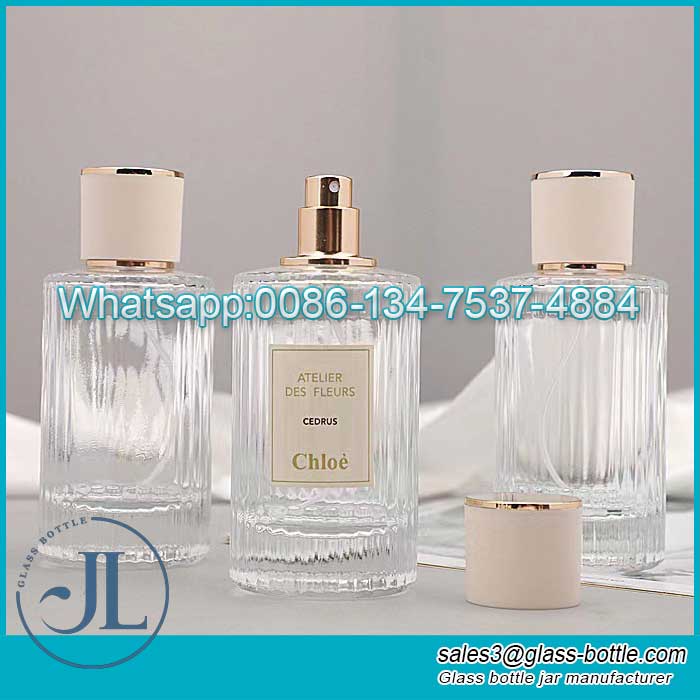 Cylindrical Refillable Clear Glass Perfume Bottle with Lids for Woman