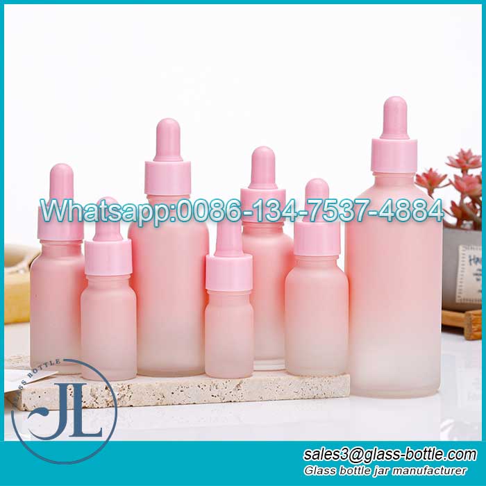 Bottiglie cosmetiche per olio essenziale con contagocce rosa satinato, durevoli e portatili, ricaricabili