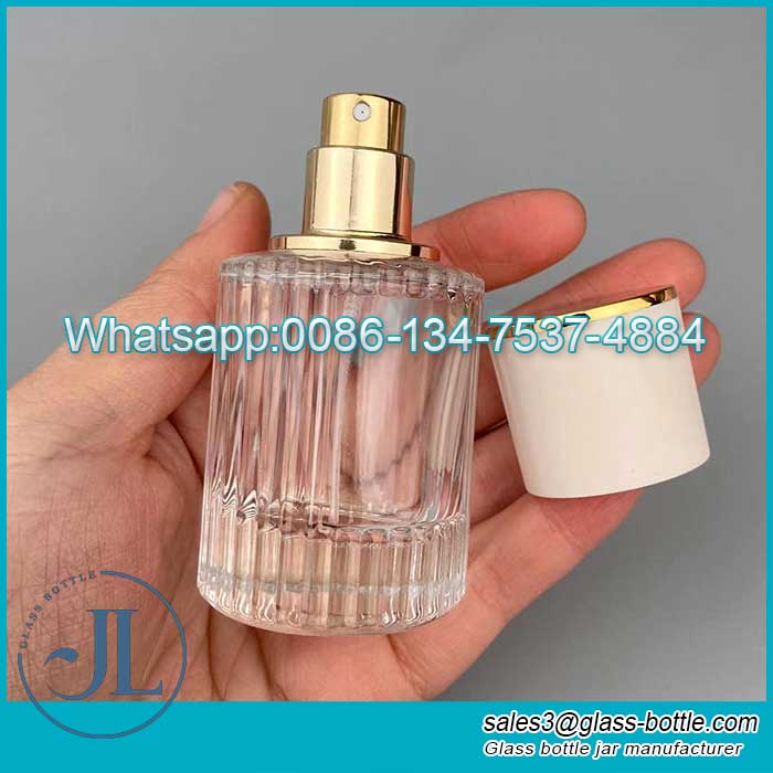 30ml/50ml Vertical Stripes Cylindrical Glass Perfume Spray Bottle