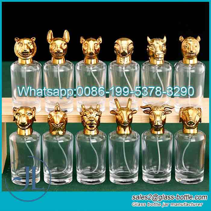 50ml Customize glass bottle with unique twelve shape animal head