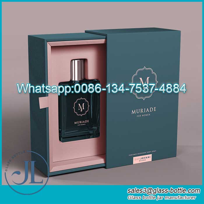 Botella de perfume de vidrio de diseño personalizado de 50 ml con caja de embalaje de regalo