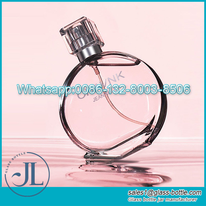 Bouteille de parfum en verre cristal rond et plat de luxe vide de 50 ml avec couvercle