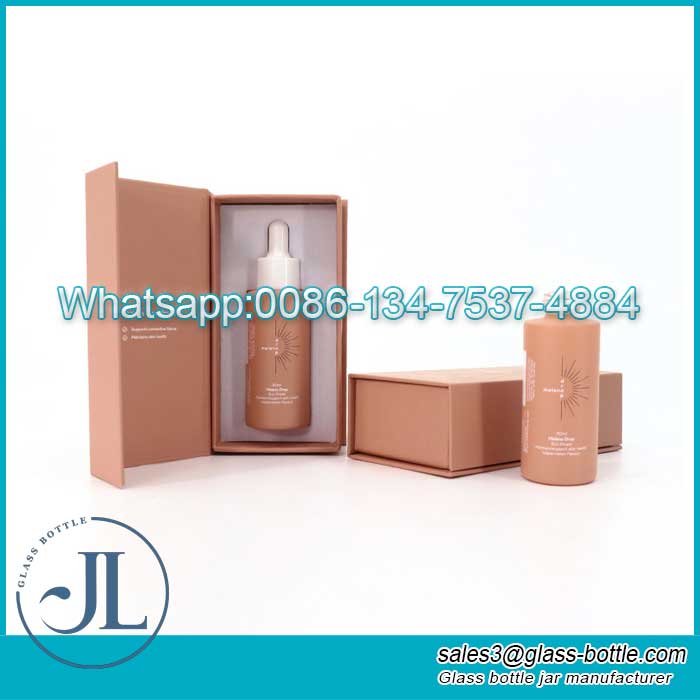 50ML-Flasche aus rosa Milchglas für ätherische Öle mit Tropfer und Box
